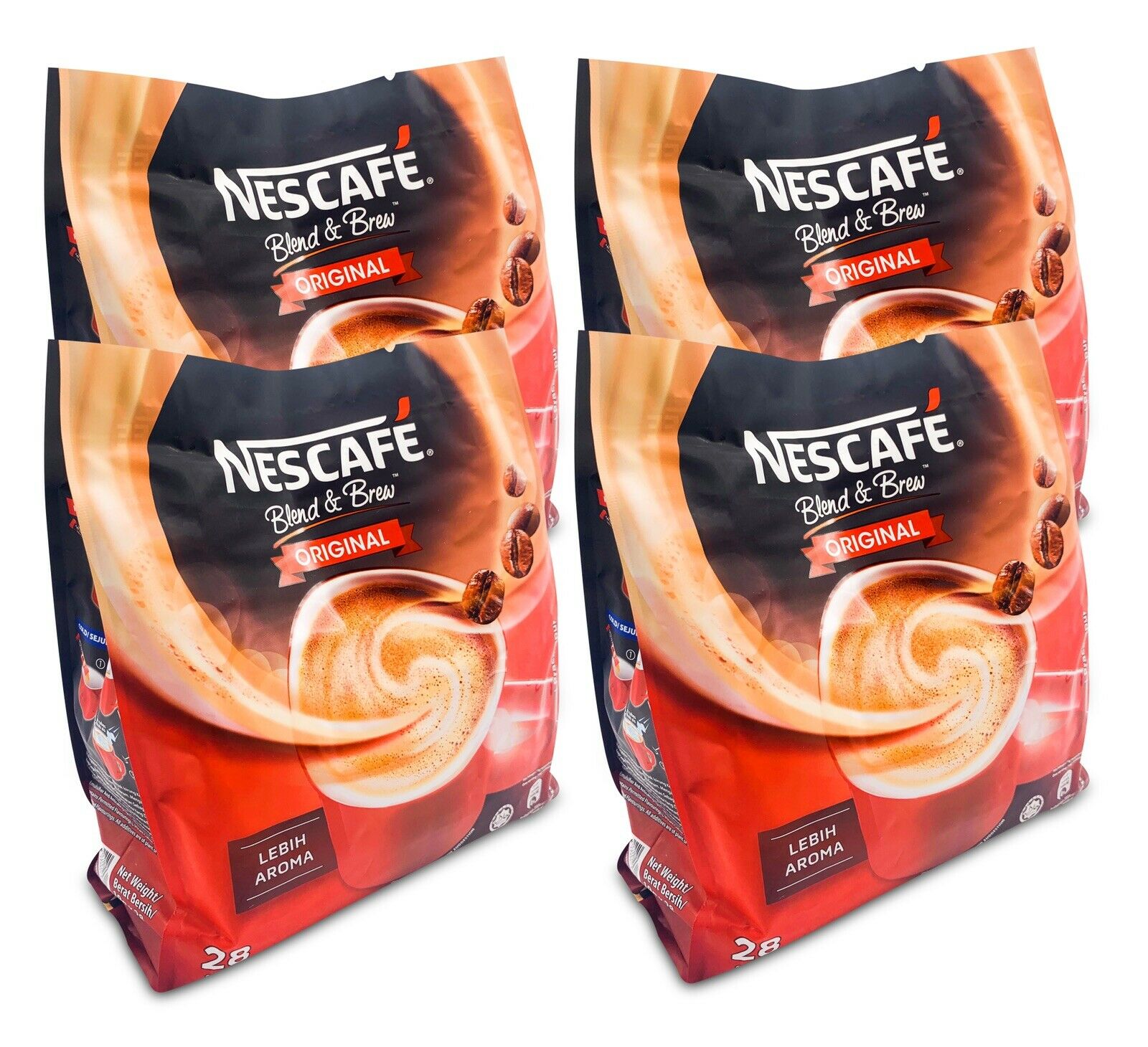 4-Pack Nescafe 3-in-1 Original Blend and Brew Premix Instant Coffee (112 Sticks)